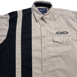 Vintage Wrangler Shirt Mens Large Pearl Snap Aztec Western 90s Tan Black Cotton